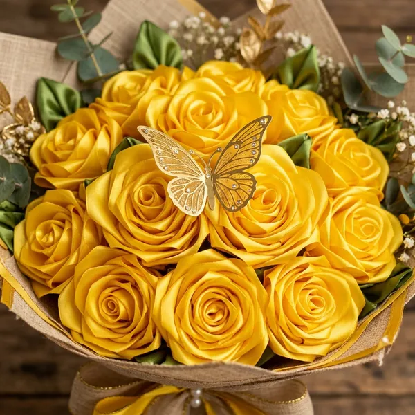 Arreglo de rosas eternas amarillas